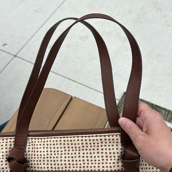 Fossil Women’s nylon Stylish Cream and Brown polka dot Tote shoulder bag GUC - Picture 8 of 10